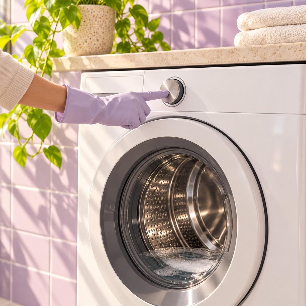 The empty washer running a cleaning cycle