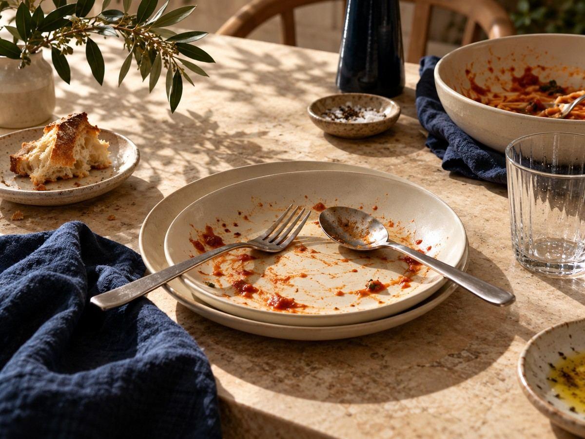 Food residue on plates after a meal