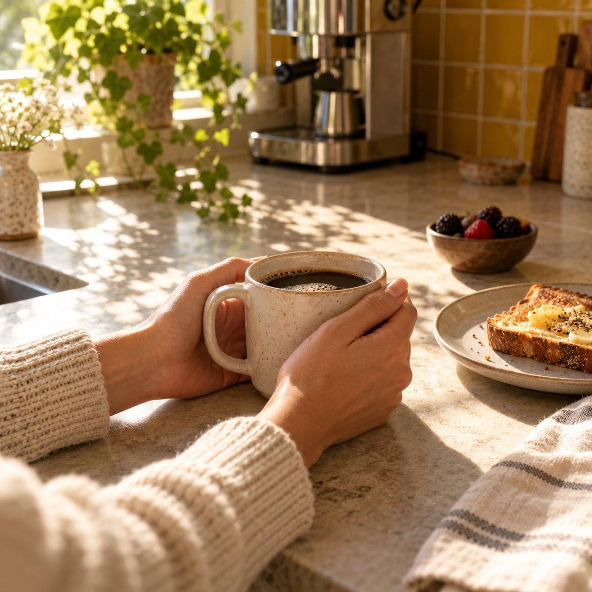 Enjoying a warm morning coffee